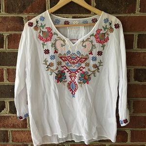 Johnny Was 3J Workshop Floral Embroidered Tunic Blouse - Medium
